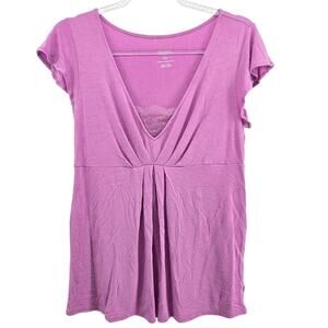 Y2K Baby Doll Lace Flowy Top Size MD Coquette Lounge Sleep Soft Stretch Empire